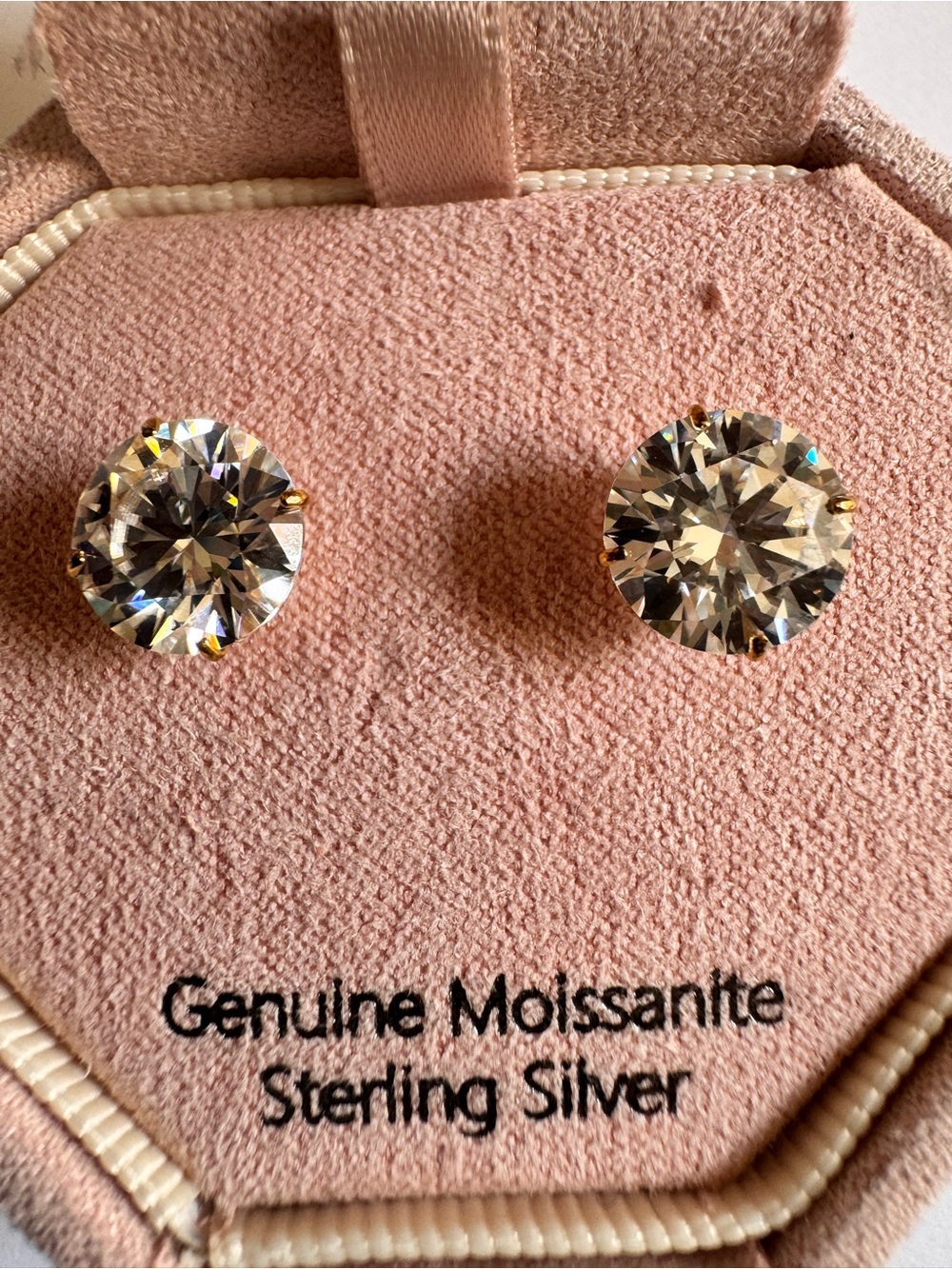 Genuine Moissanite 14k Gold Plated Sterling Silver Stud Earrings in Clear